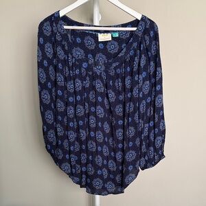 Anthropologie Midnight Blue Patterned Blouse